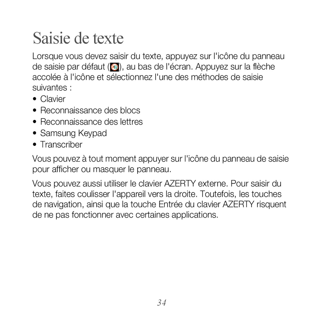 Samsung GT-B7610OKAXEF, GT-B7610OKASFR manual Saisie de texte 