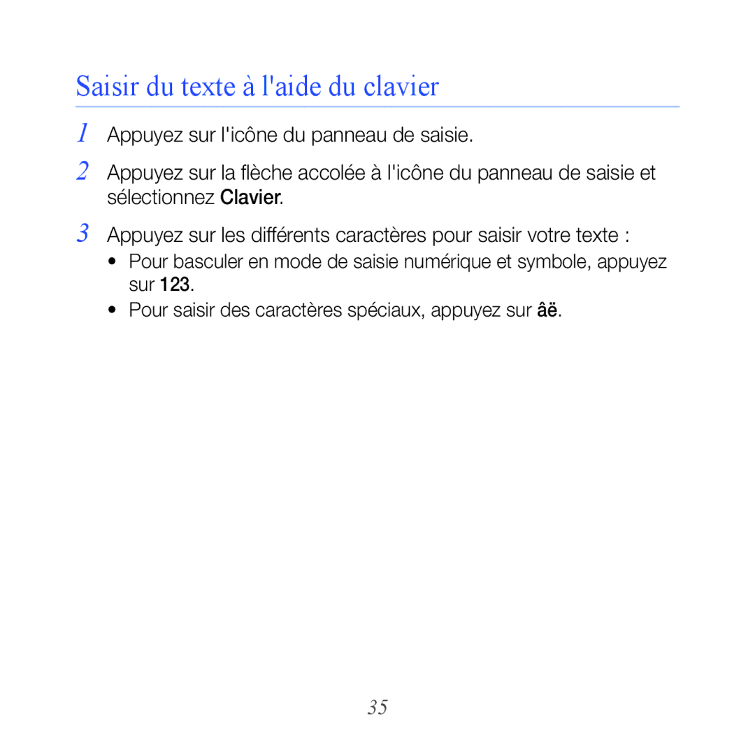 Samsung GT-B7610OKASFR, GT-B7610OKAXEF manual Saisir du texte à laide du clavier 