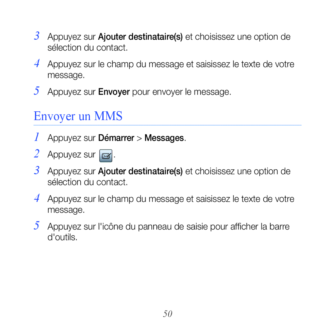 Samsung GT-B7610OKAXEF, GT-B7610OKASFR manual Envoyer un MMS 