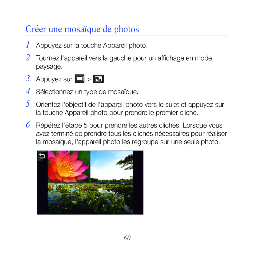 Samsung GT-B7610OKAXEF, GT-B7610OKASFR manual Créer une mosaïque de photos 