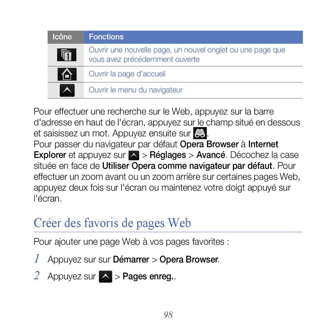Samsung GT-B7610OKAXEF, GT-B7610OKASFR manual Créer des favoris de pages Web 
