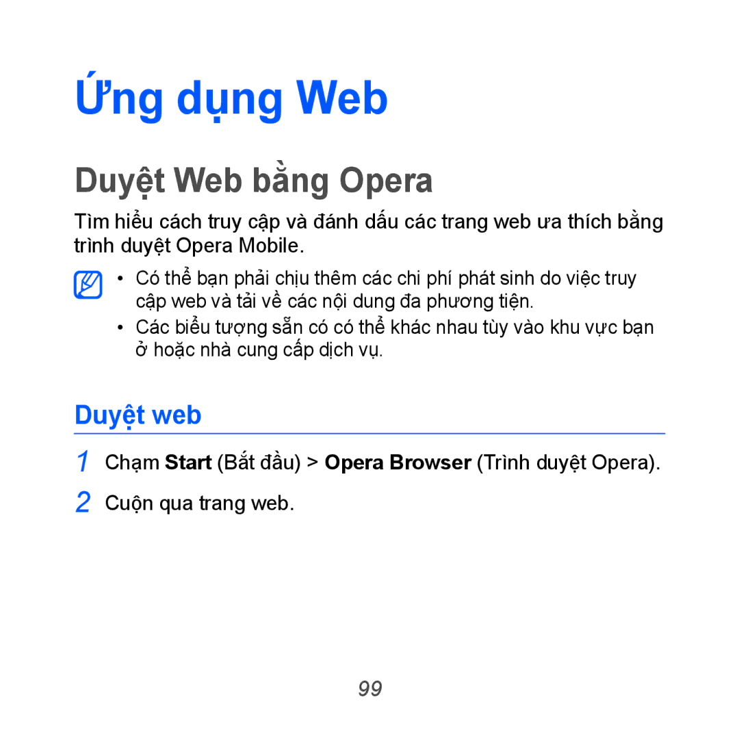 Samsung GT-B7610OKAXXV, GT-B7610OKAXEV manual Duyệt Web bằng Opera, Duyệt web 