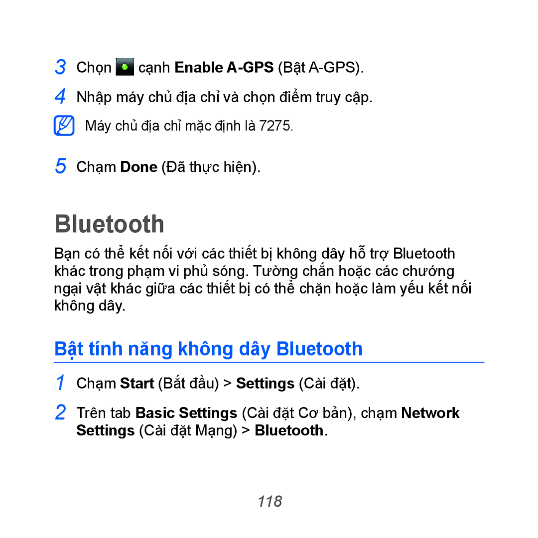 Samsung GT-B7610OKAXEV, GT-B7610OKAXXV manual Bậ̣t tính năng không dây Bluetooth, 118 