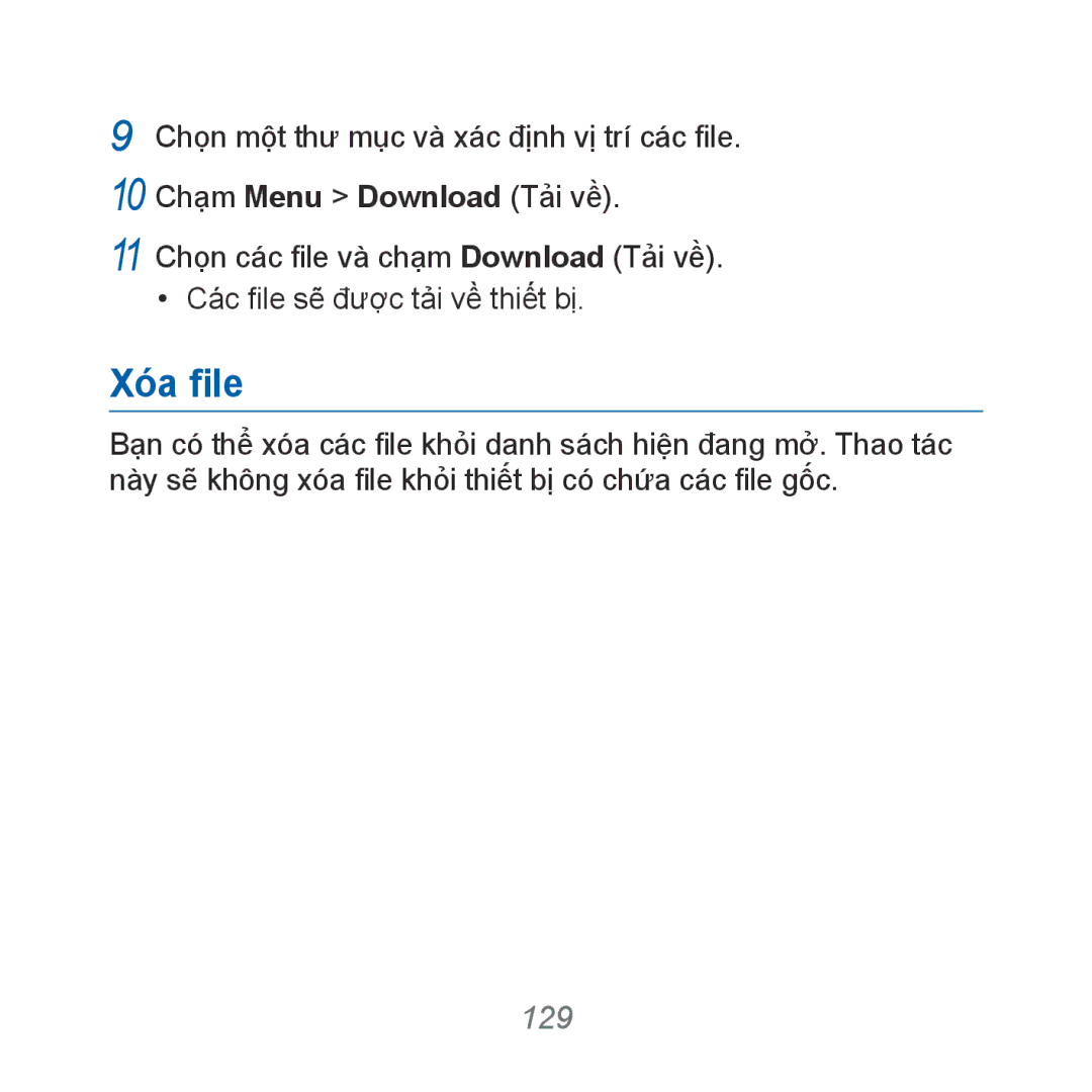 Samsung GT-B7610OKAXXV, GT-B7610OKAXEV manual Xó́a file, 129 