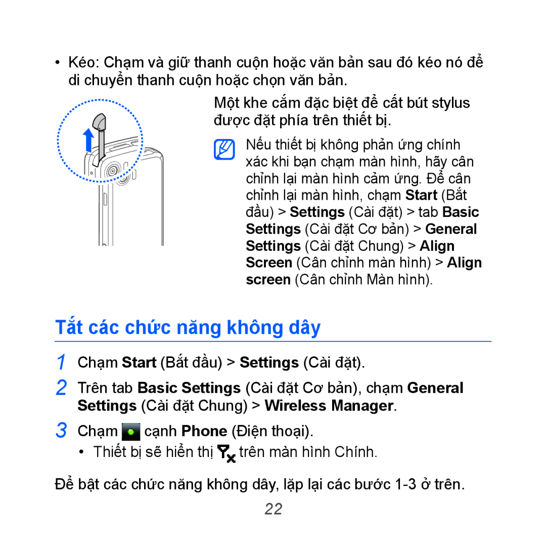 Samsung GT-B7610OKAXEV, GT-B7610OKAXXV manual Tắt cac chưc năng không dây, Settings Cài đặt Chung Wireless Manager 