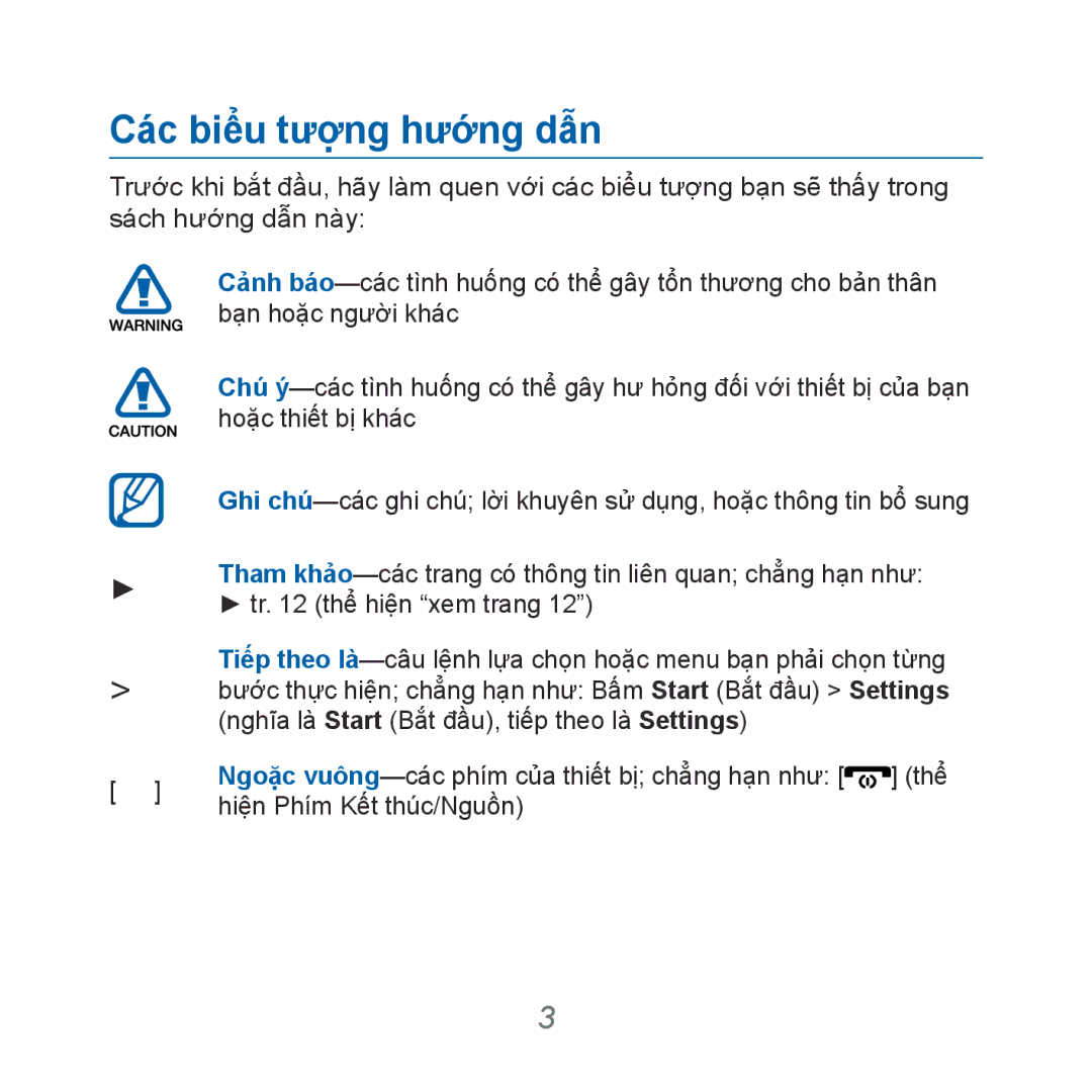 Samsung GT-B7610OKAXXV, GT-B7610OKAXEV manual Các biểu tượng hướng dẫn 