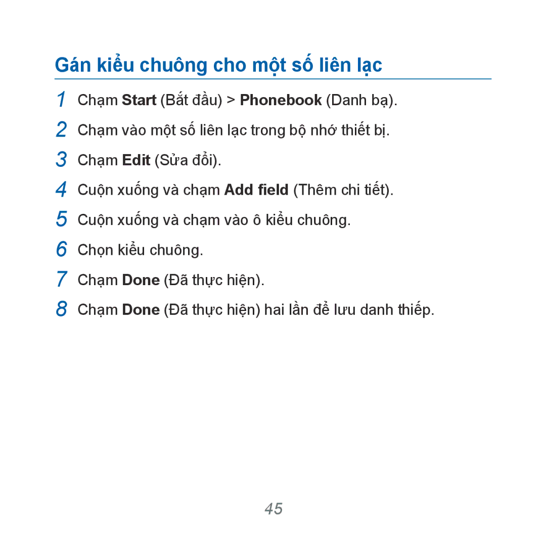 Samsung GT-B7610OKAXXV, GT-B7610OKAXEV manual Gán kiểu chuông cho một số liên lạc 