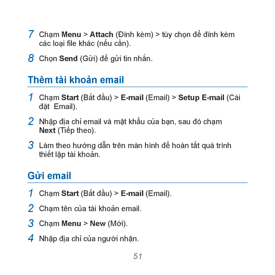 Samsung GT-B7610OKAXXV, GT-B7610OKAXEV manual Thêm tài khoản email, Gửi email 
