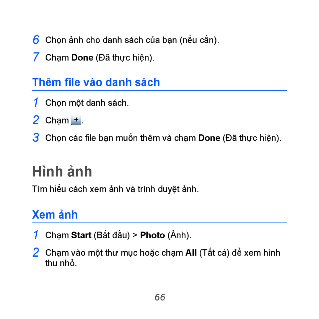 Samsung GT-B7610OKAXEV, GT-B7610OKAXXV manual Hình ảnh, Thêm file vào danh sách 