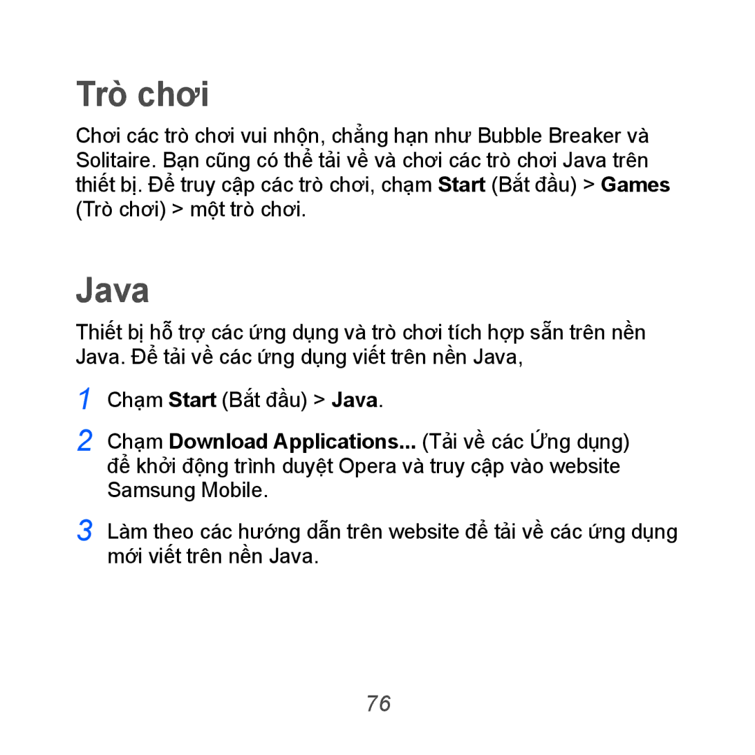 Samsung GT-B7610OKAXEV, GT-B7610OKAXXV manual Tro chơi, Java 