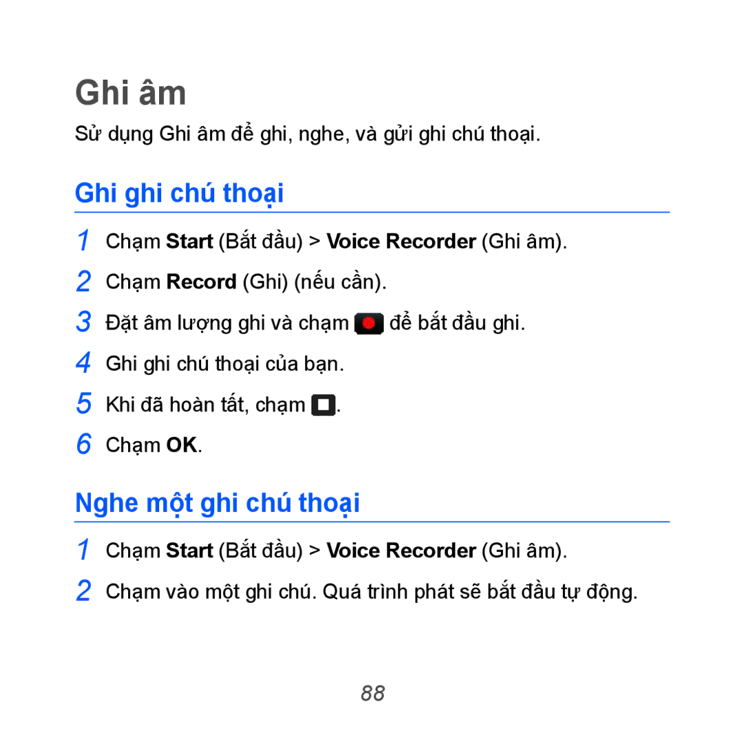 Samsung GT-B7610OKAXEV, GT-B7610OKAXXV manual Ghi âm, Ghi ghi chú thoại, Nghe một ghi chú thoại 