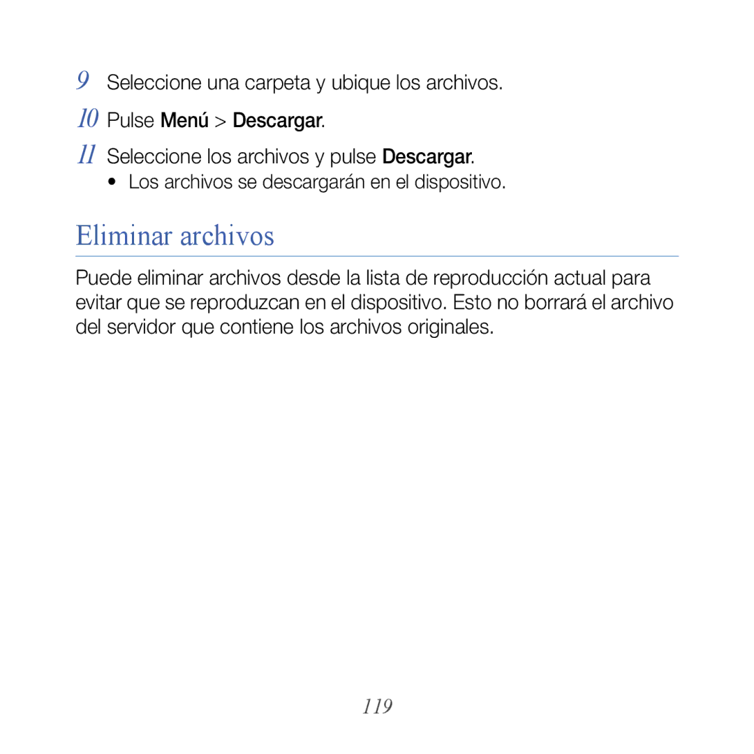 Samsung GT-B7610OKJATL, GT-B7610OKAATL manual Eliminar archivos, 119 