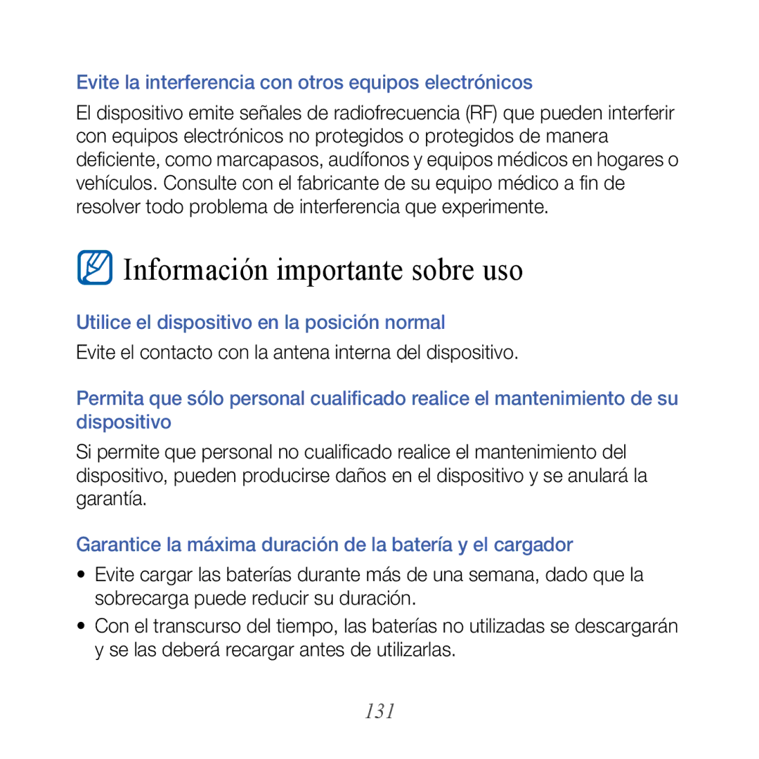 Samsung GT-B7610OKJATL, GT-B7610OKAATL manual 131, Evite la interferencia con otros equipos electrónicos 