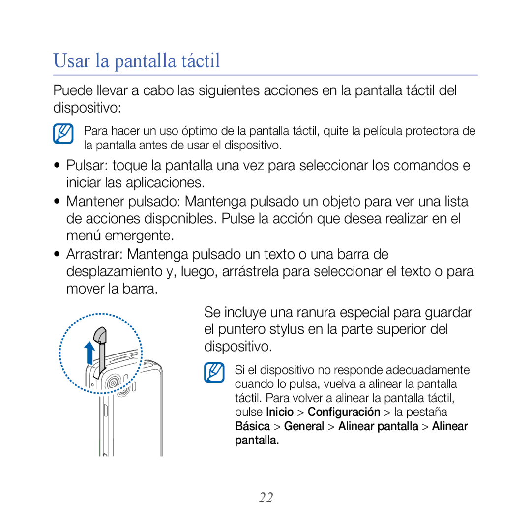 Samsung GT-B7610OKAATL, GT-B7610OKJATL manual Usar la pantalla táctil 