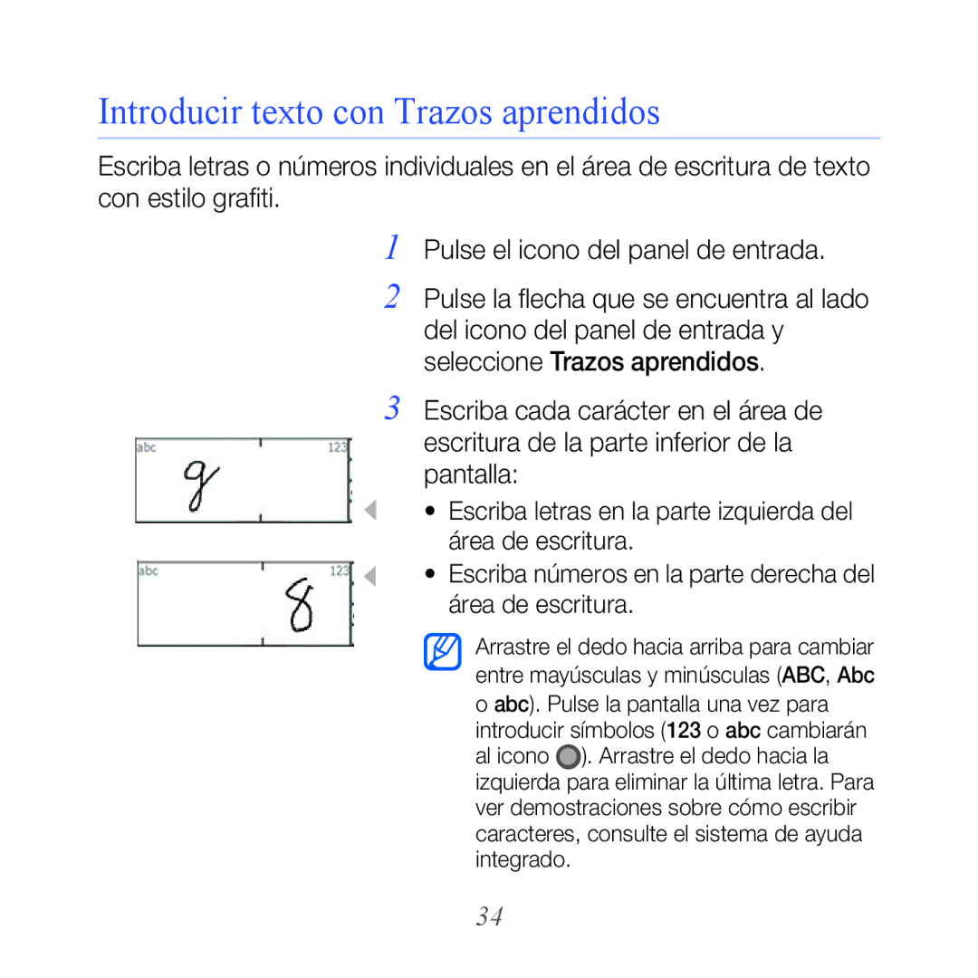 Samsung GT-B7610OKAATL, GT-B7610OKJATL manual Introducir texto con Trazos aprendidos 