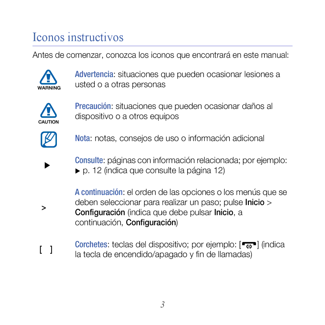 Samsung GT-B7610OKJATL, GT-B7610OKAATL manual Iconos instructivos 