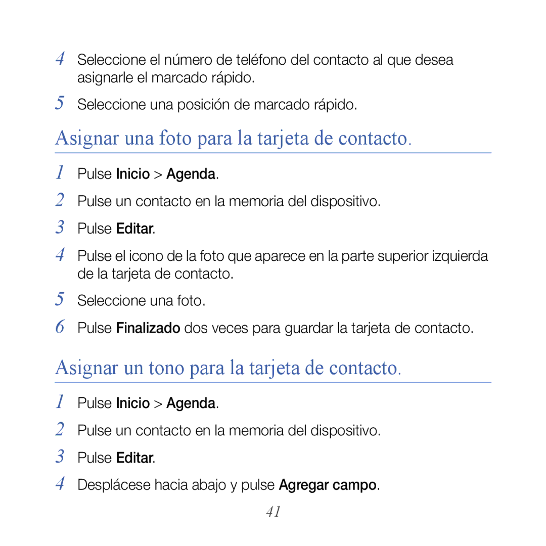 Samsung GT-B7610OKJATL manual Asignar una foto para la tarjeta de contacto, Asignar un tono para la tarjeta de contacto 