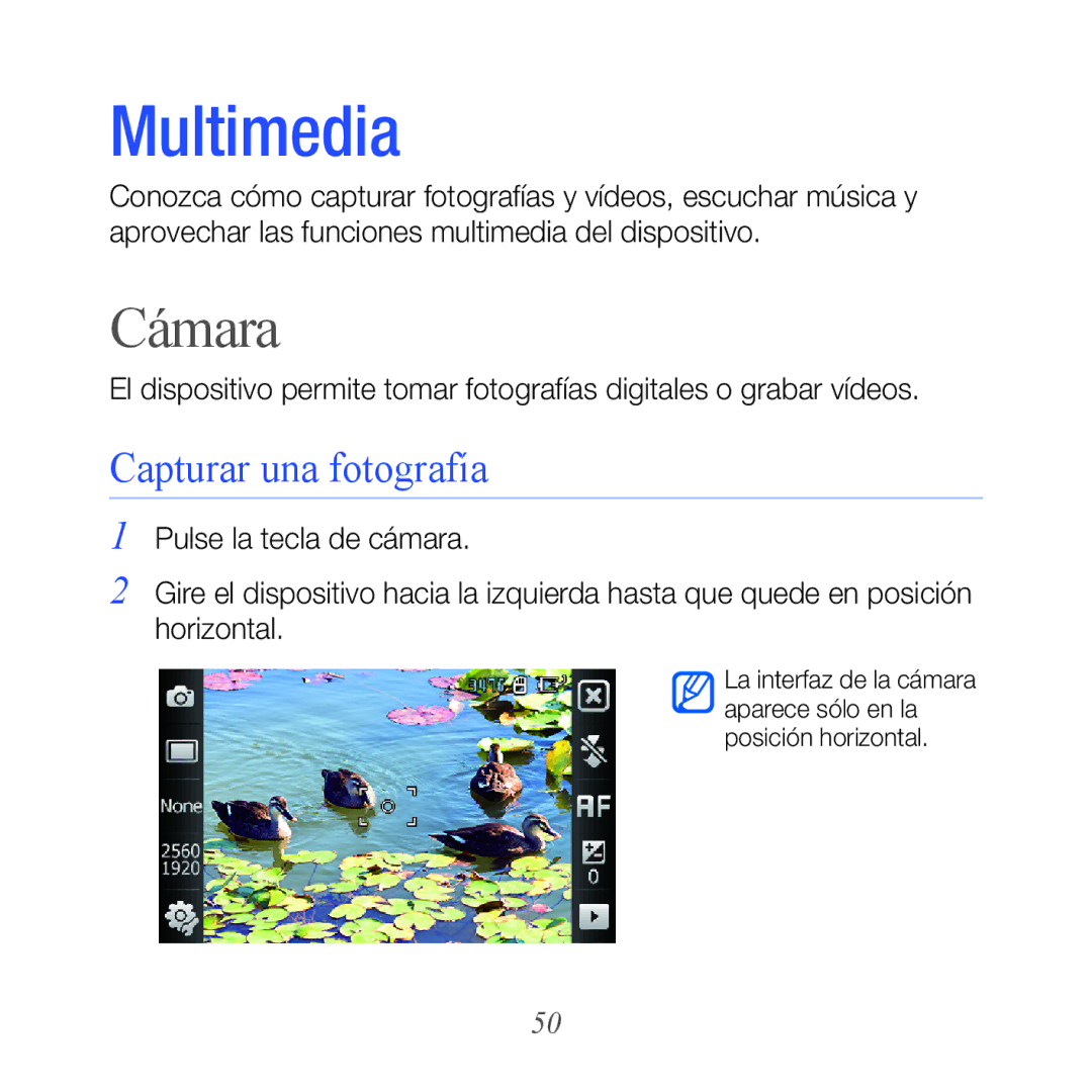 Samsung GT-B7610OKAATL, GT-B7610OKJATL manual Cámara, Capturar una fotografía 
