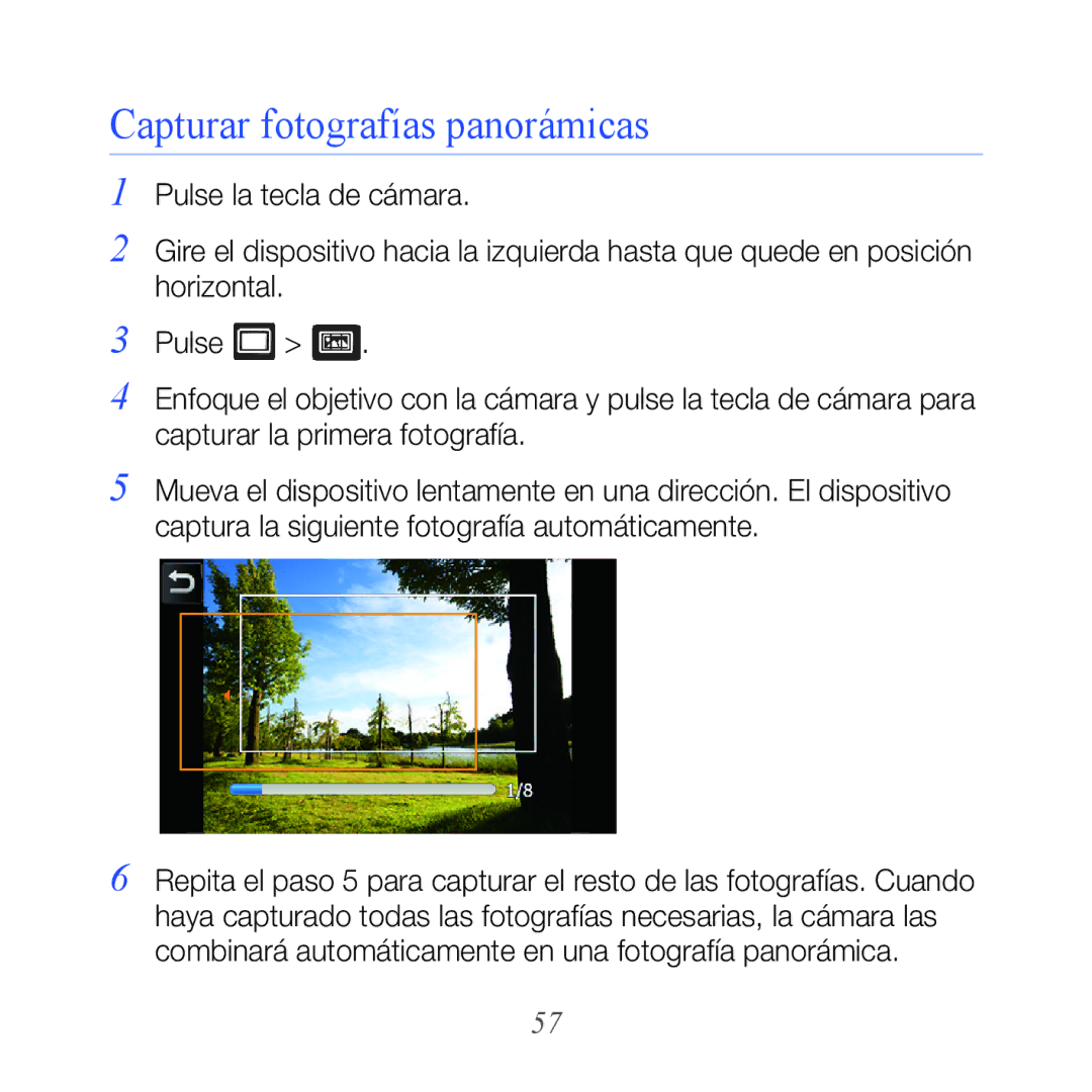 Samsung GT-B7610OKJATL, GT-B7610OKAATL manual Capturar fotografías panorámicas 