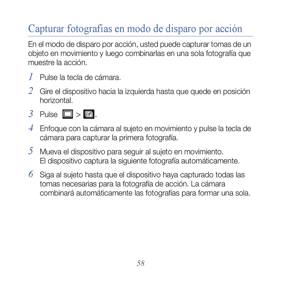 Samsung GT-B7610OKAATL, GT-B7610OKJATL manual Capturar fotografías en modo de disparo por acción 