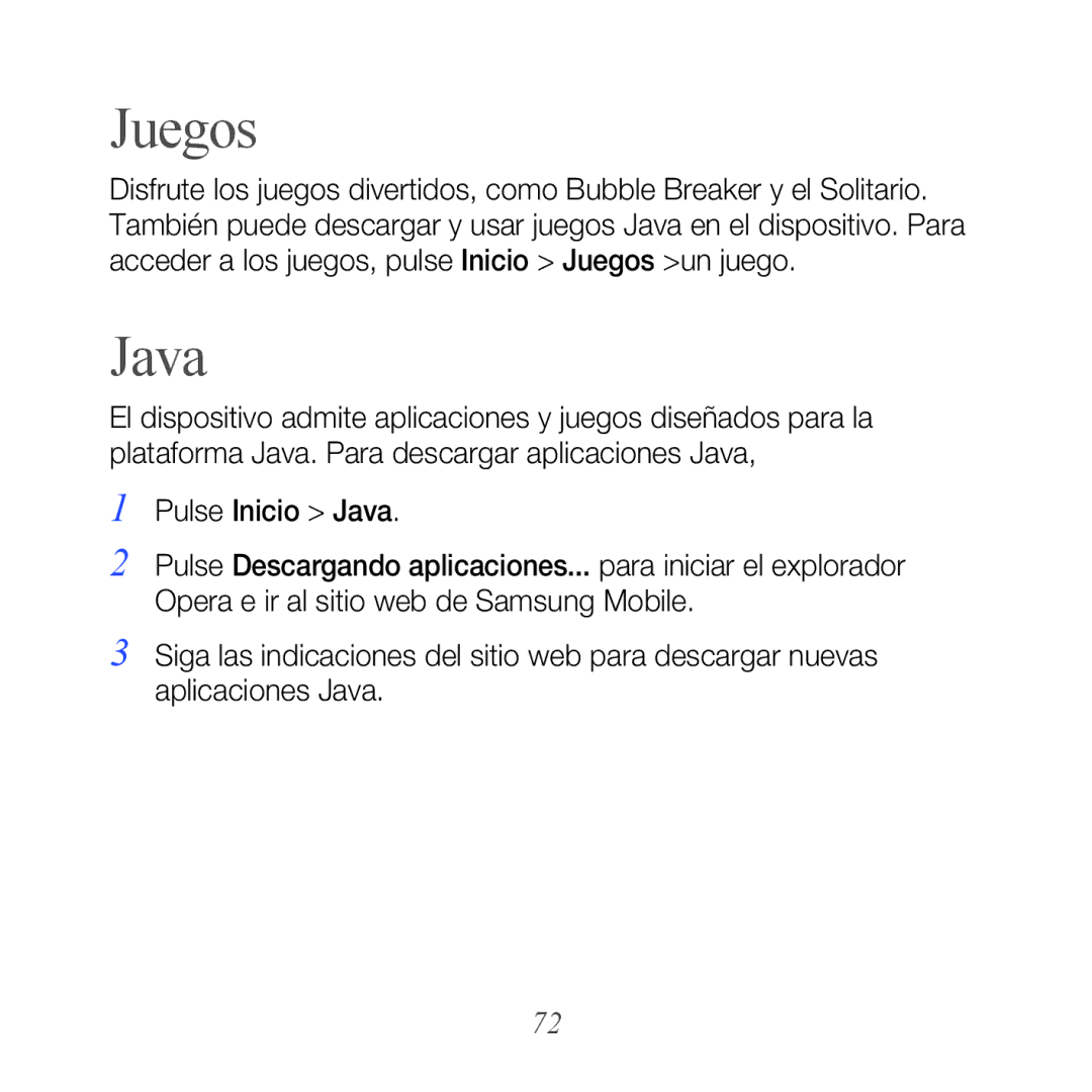 Samsung GT-B7610OKAATL, GT-B7610OKJATL manual Juegos, Java 