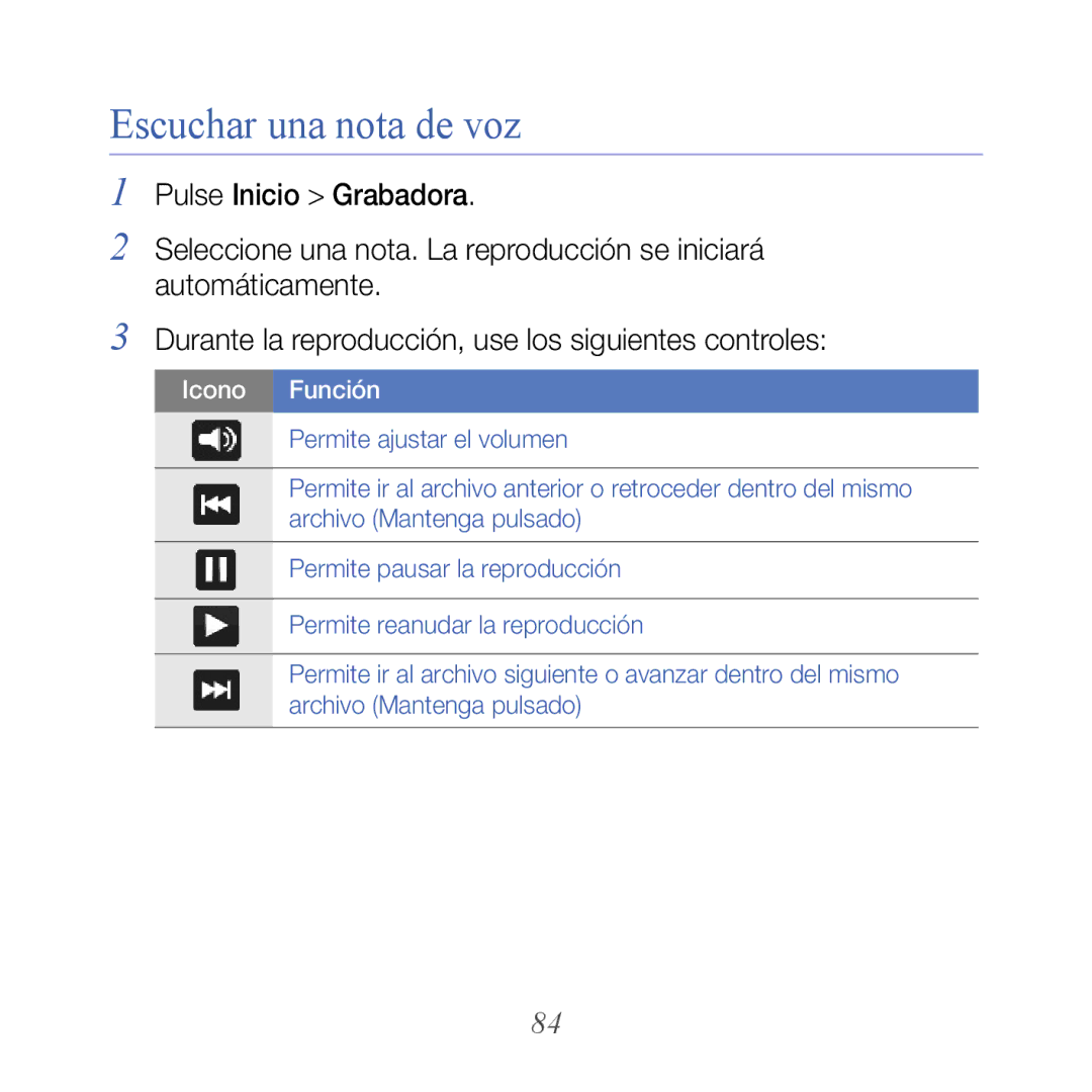 Samsung GT-B7610OKAATL, GT-B7610OKJATL manual Escuchar una nota de voz 