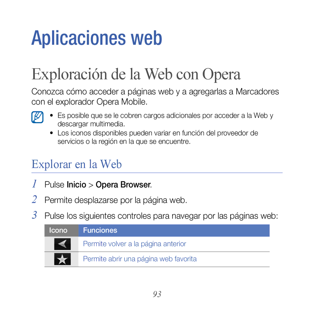 Samsung GT-B7610OKJATL, GT-B7610OKAATL manual Exploración de la Web con Opera, Explorar en la Web 