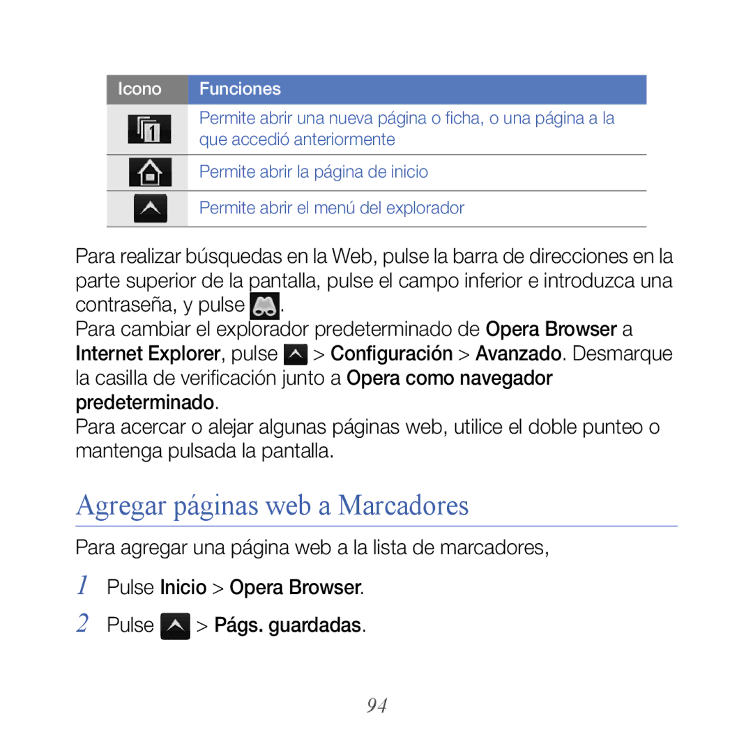 Samsung GT-B7610OKAATL, GT-B7610OKJATL manual Agregar páginas web a Marcadores 