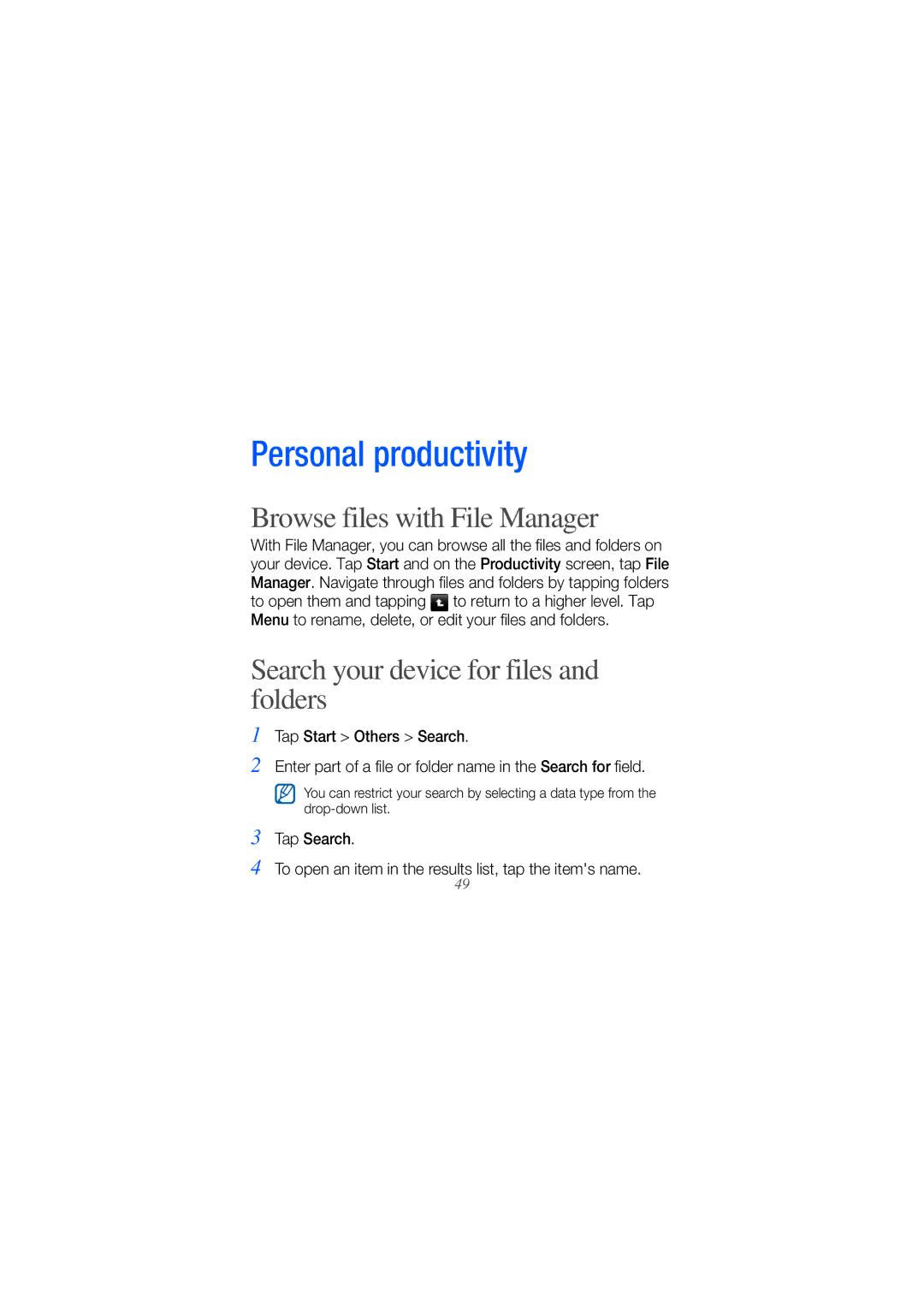 Samsung GT-B7610OKAXEF, GT-B7610OKMEPL manual Browse files with File Manager, Search your device for files and folders 