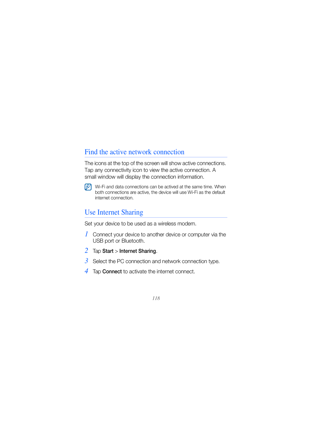 Samsung GT-B7610OKATPH, GT-B7610OKMEPL, GT-B7610OKAVD2 manual Find the active network connection, Use Internet Sharing 