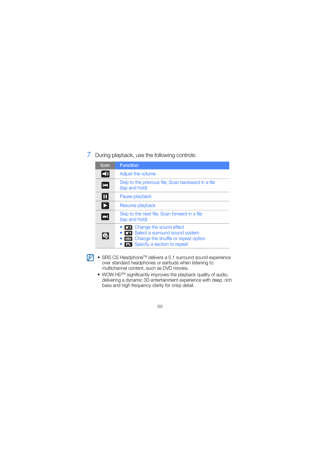 Samsung GT-B7610OKMXEE, GT-B7610OKMEPL, GT-B7610OKAVD2, GT-B7610OKADBT manual During playback, use the following controls 