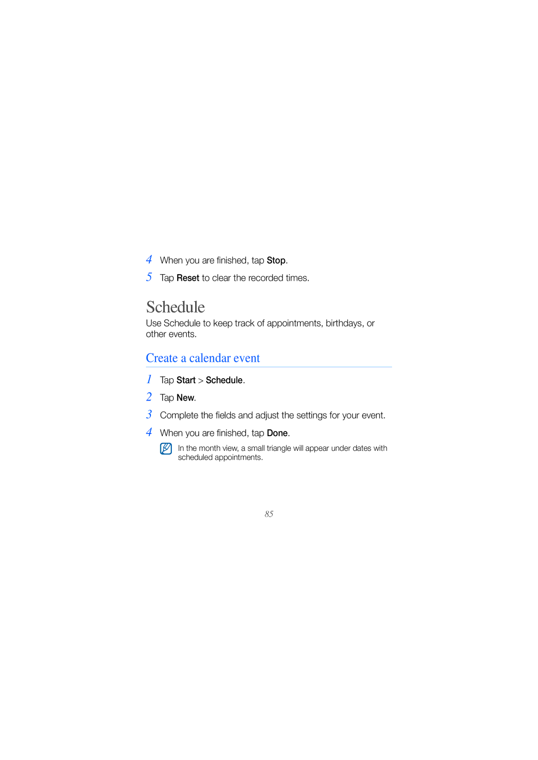 Samsung GT-B7610OKAXEV, GT-B7610OKMEPL, GT-B7610OKAVD2, GT-B7610OKADBT, GT-B7610OKNDBT manual Schedule, Create a calendar event 