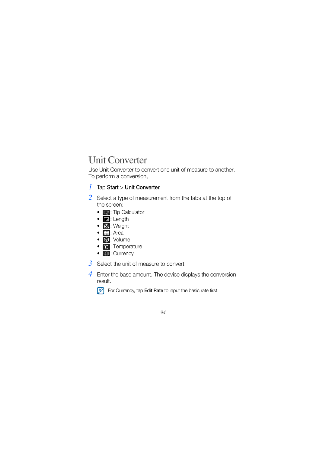 Samsung GT-B7610OKATPH, GT-B7610OKMEPL, GT-B7610OKAVD2, GT-B7610OKADBT, GT-B7610OKNDBT, GT-B7610OKAEPL manual Unit Converter 