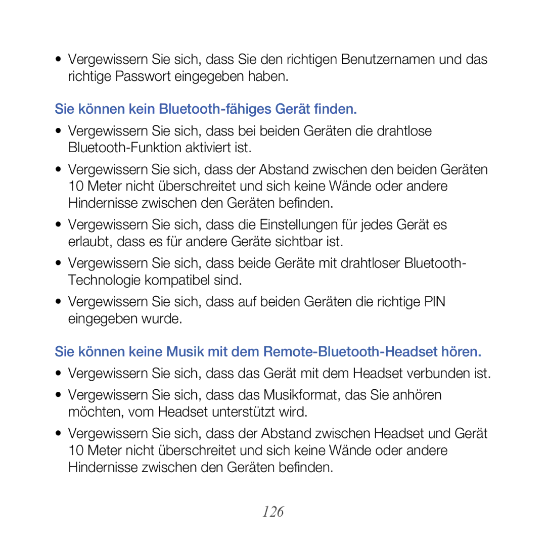 Samsung GT-B7610OKAVD2, GT-B7610OKMEPL, GT-B7610OKADBT, GT-B7610OKNDBT 126, Sie können kein Bluetooth-fähiges Gerät finden 