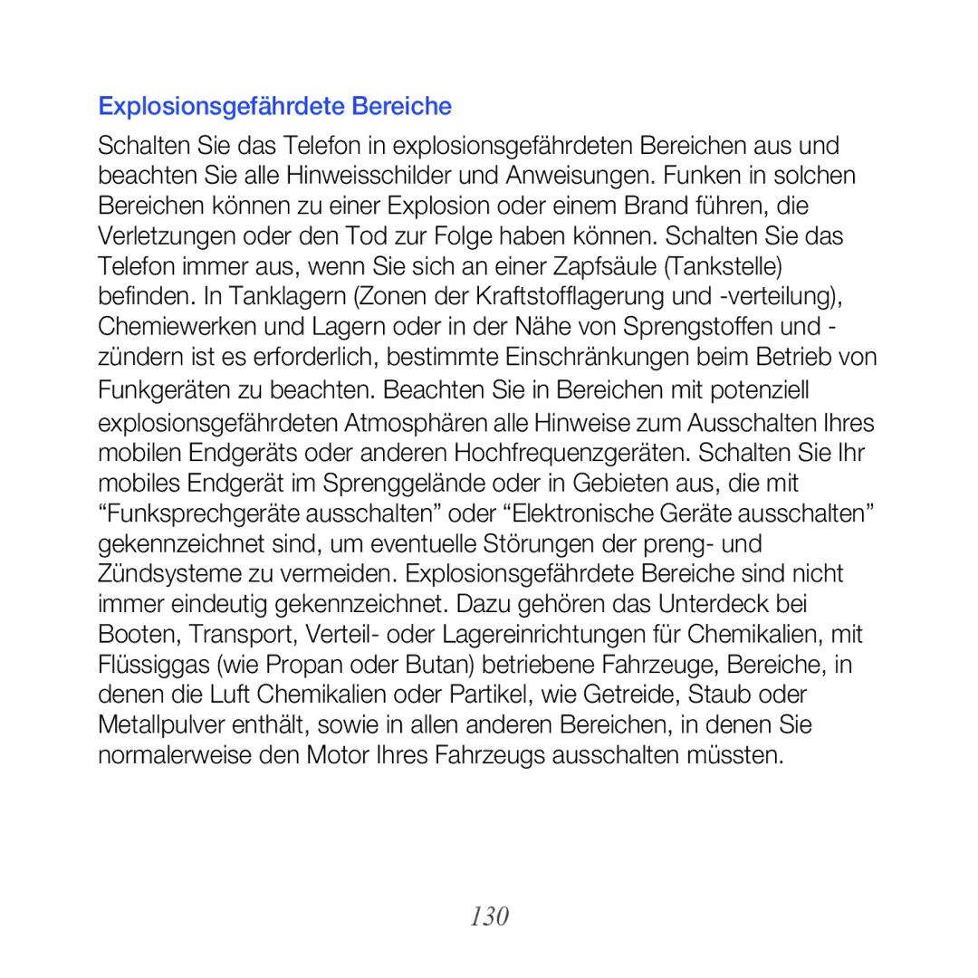 Samsung GT-B7610OKNEPL, GT-B7610OKMEPL, GT-B7610OKAVD2, GT-B7610OKADBT, GT-B7610OKNDBT 130, Explosionsgefährdete Bereiche 