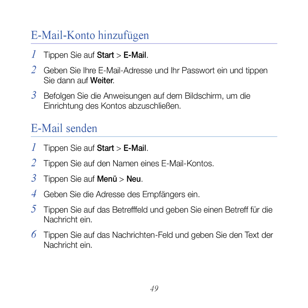 Samsung GT-B7610OKAVD2, GT-B7610OKMEPL, GT-B7610OKADBT, GT-B7610OKNDBT, GT-B7610OKAEPL Mail-Konto hinzufügen, Mail senden 