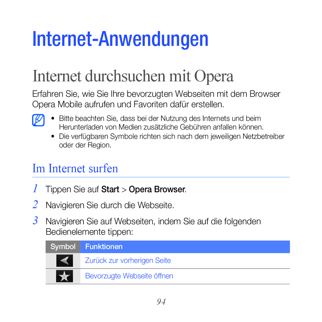 Samsung GT-B7610OKAEPL, GT-B7610OKMEPL, GT-B7610OKAVD2, GT-B7610OKADBT Internet durchsuchen mit Opera, Im Internet surfen 