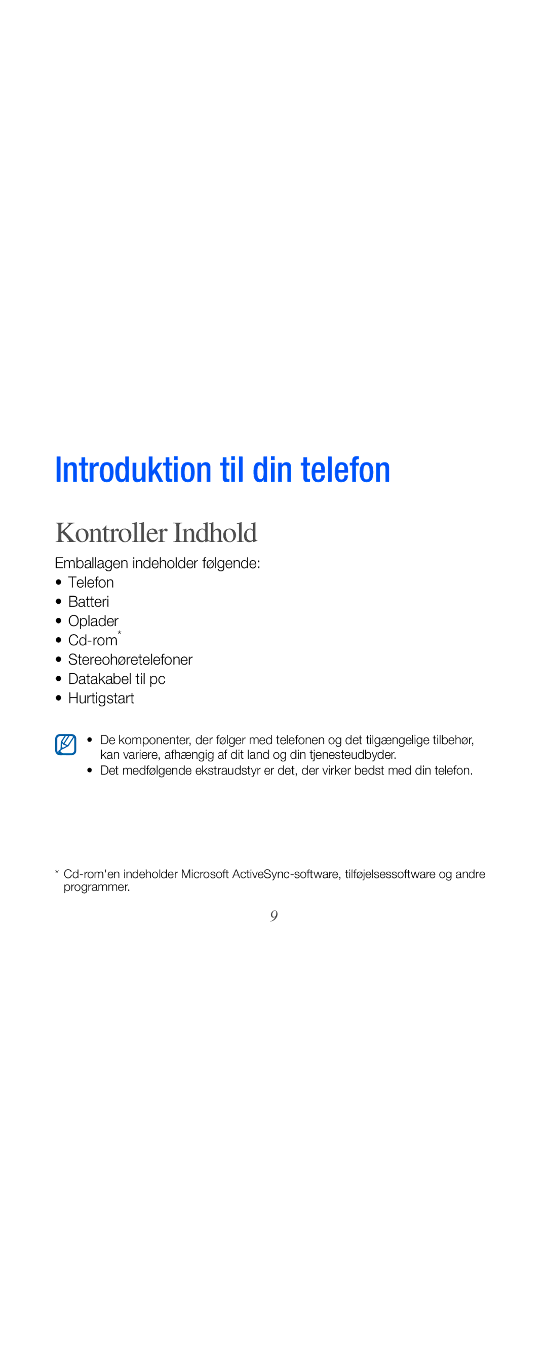 Samsung GT-B7610OKMXEE, GT-B7610OKAXEE manual Introduktion til din telefon, Kontroller Indhold 