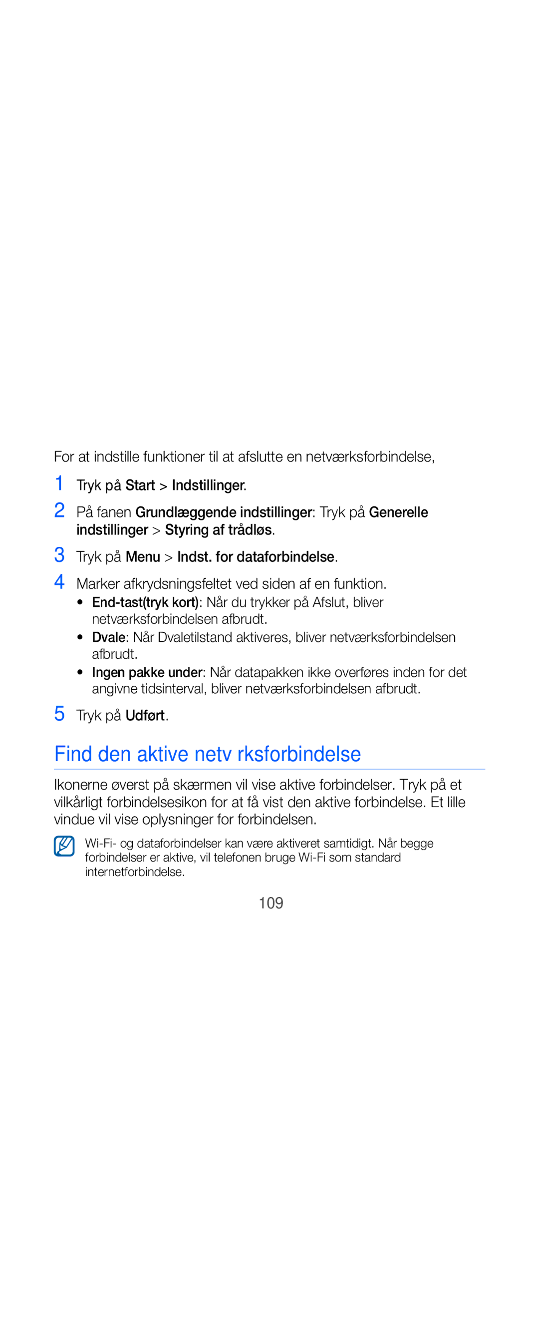 Samsung GT-B7610OKMXEE, GT-B7610OKAXEE manual Find den aktive netværksforbindelse, 109 