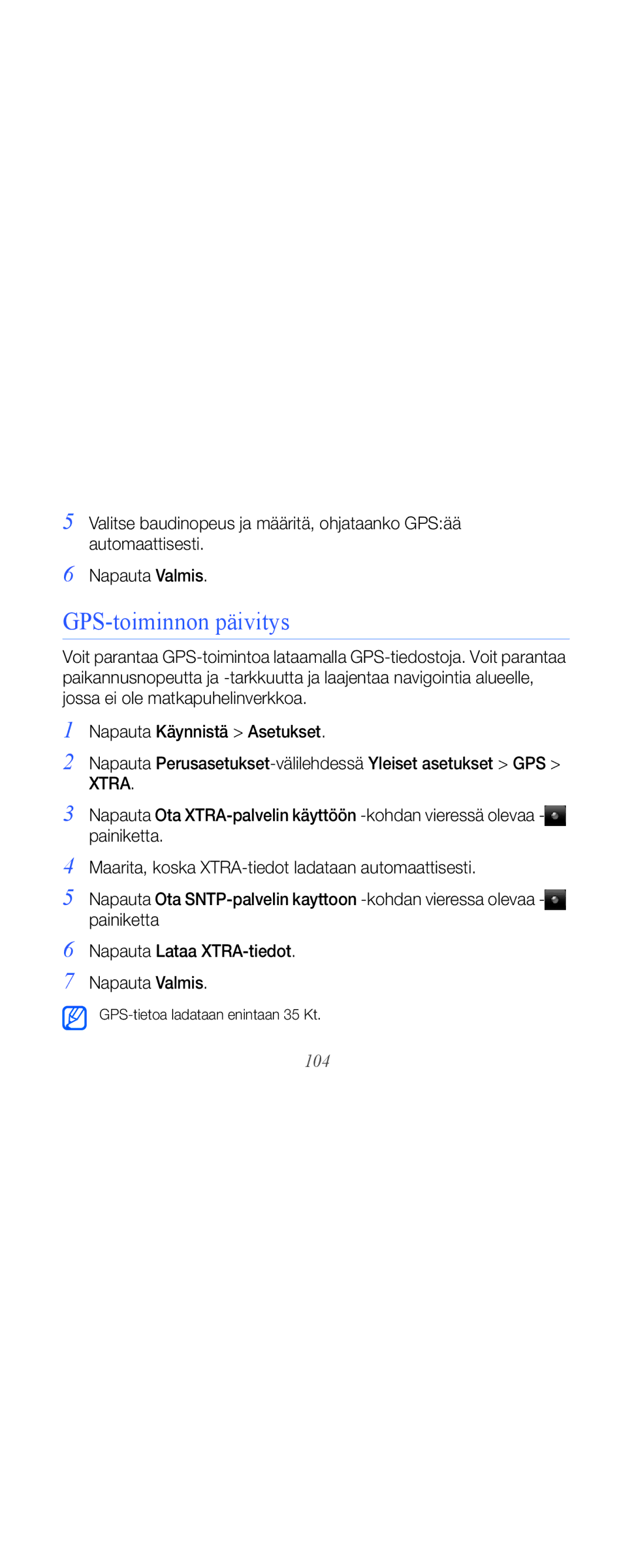 Samsung GT-B7610OKAXEE, GT-B7610OKMXEE manual GPS-toiminnon päivitys, 104 
