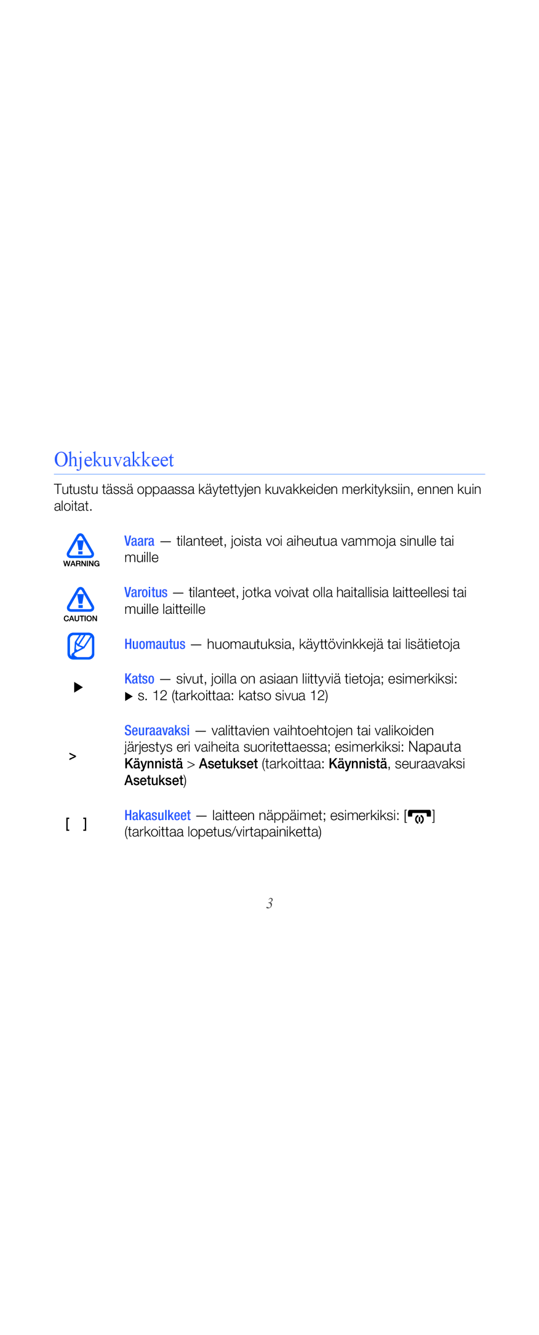 Samsung GT-B7610OKMXEE, GT-B7610OKAXEE manual Ohjekuvakkeet 