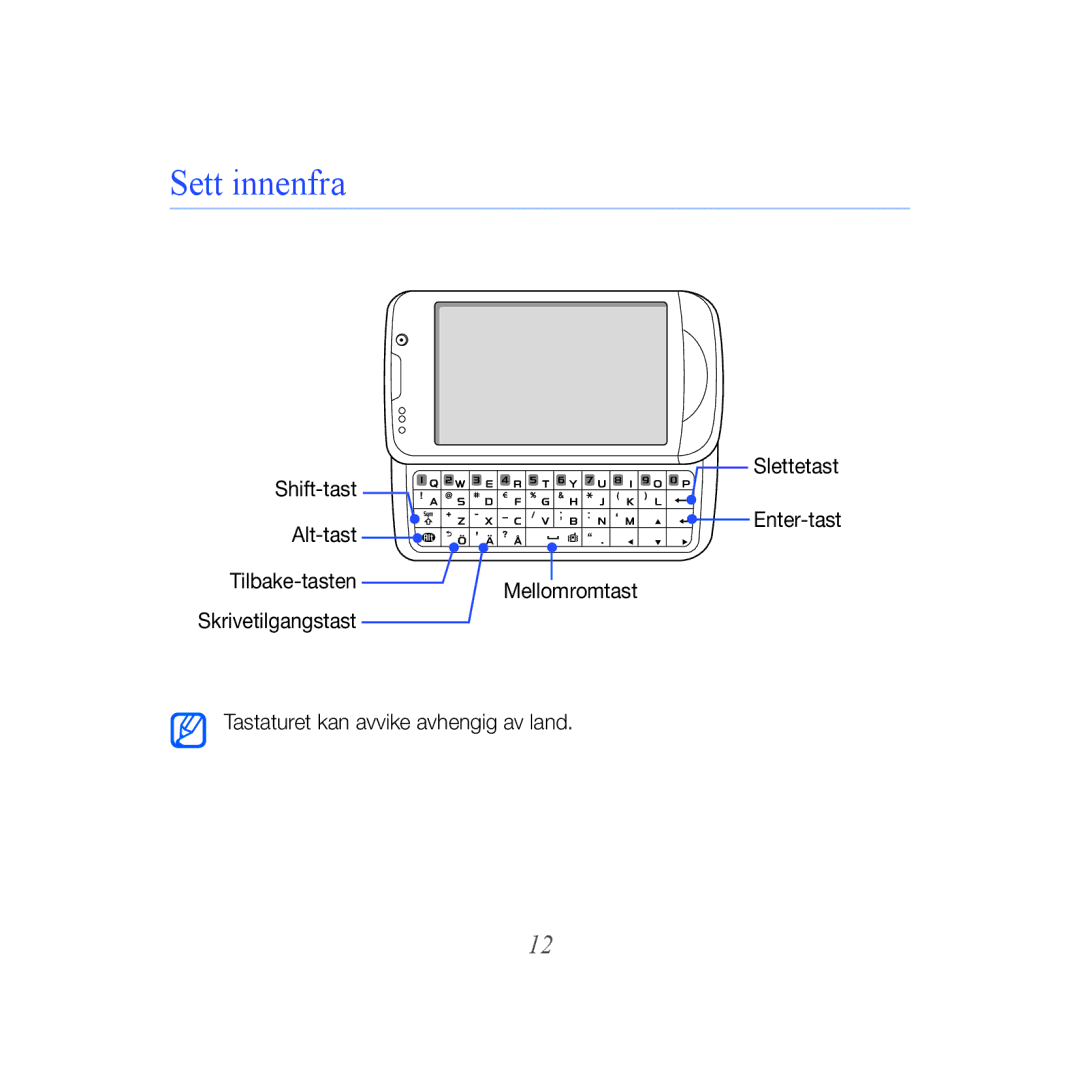 Samsung GT-B7610OKAXEE, GT-B7610OKMXEE manual Sett innenfra 