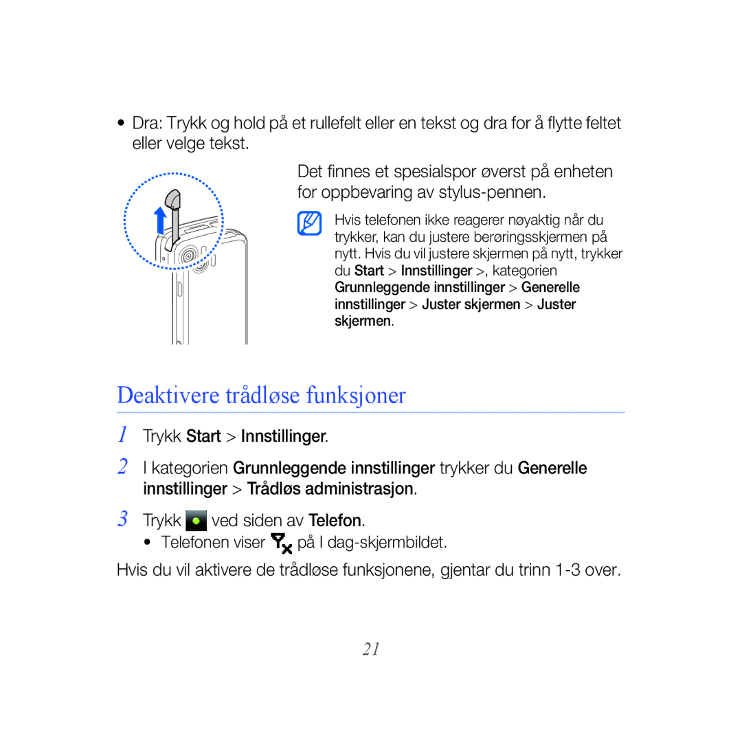 Samsung GT-B7610OKMXEE, GT-B7610OKAXEE manual Deaktivere trådløse funksjoner 