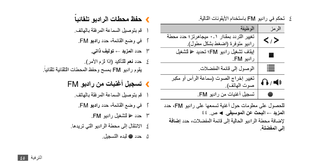 Samsung GT-B7722QKAMMC ًايئاقلت ويدارلا تاطحم ظفح››, Fm ويدار نم تاينغأ ليجست››, يتاذ فيلوت ← ديزملا ددح3, ةلضفملا ىلإ 