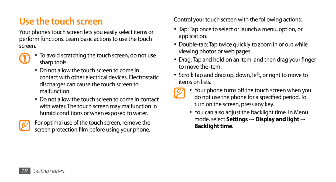 Samsung GT-B7722QKAXSG, GT-B7722QKAAFR, GT-B7722QKATMC, GT-B7722QKAABS, GT-B7722QKAJED, GT-B7722QKAKSA Use the touch screen 