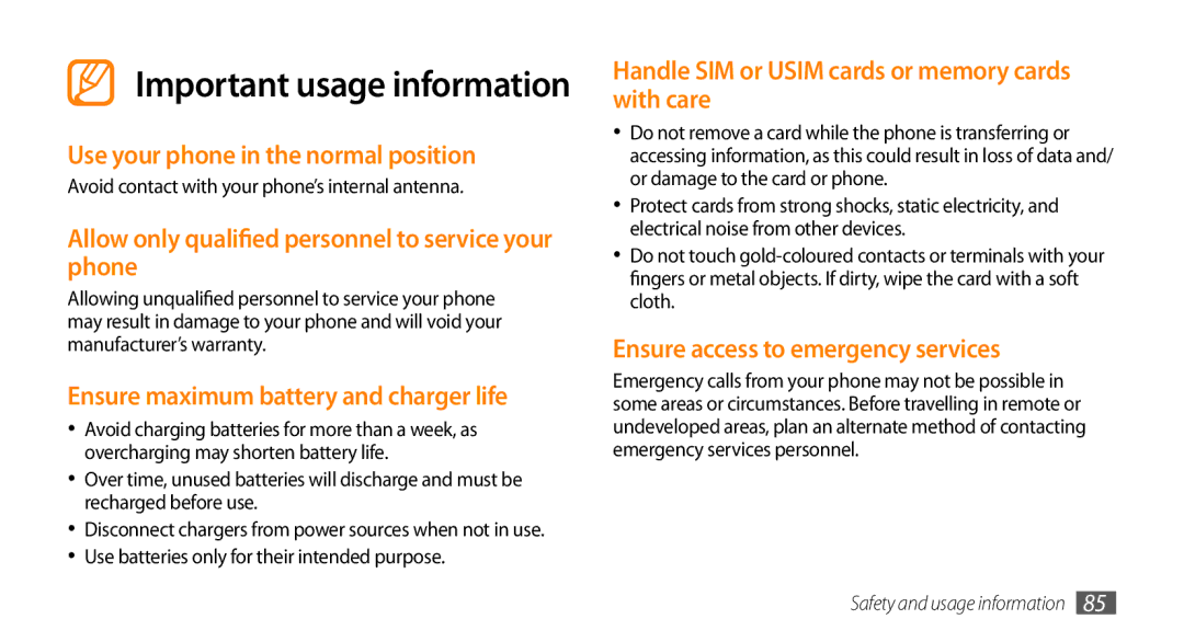 Samsung GT-B7722QKAABS manual Use your phone in the normal position, Allow only qualified personnel to service your phone 