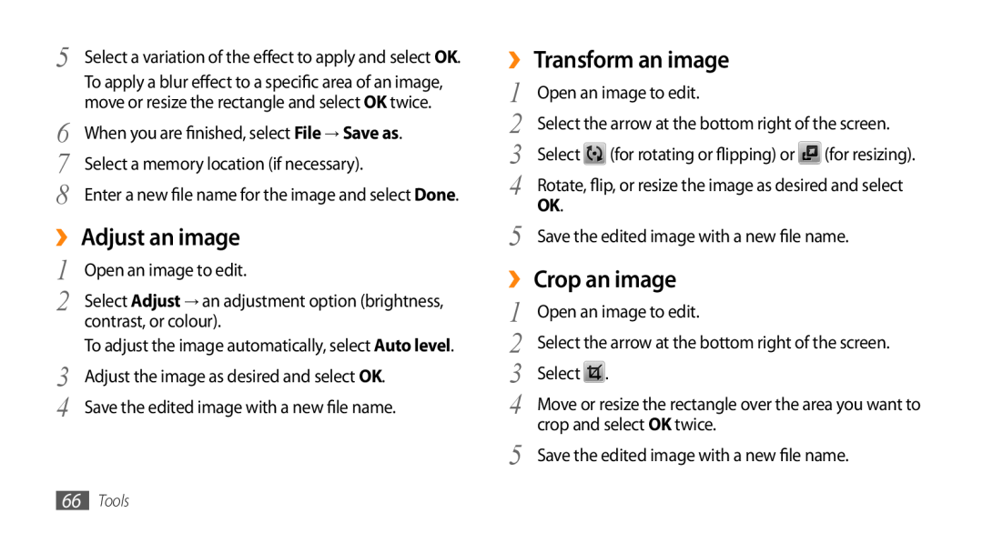 Samsung GT-B7722QKAXSG ›› Adjust an image, ›› Transform an image, ›› Crop an image, Open an image to edit, Select, name 
