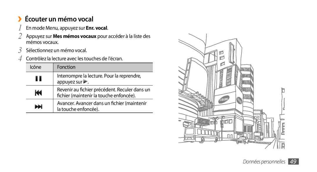 Samsung GT-B7722QKAXEO, GT-B7722QKAHAT, GT-B7722QKIBGL ››Écouter un mémo vocal, Mémos vocaux, Sélectionnez un mémo vocal 