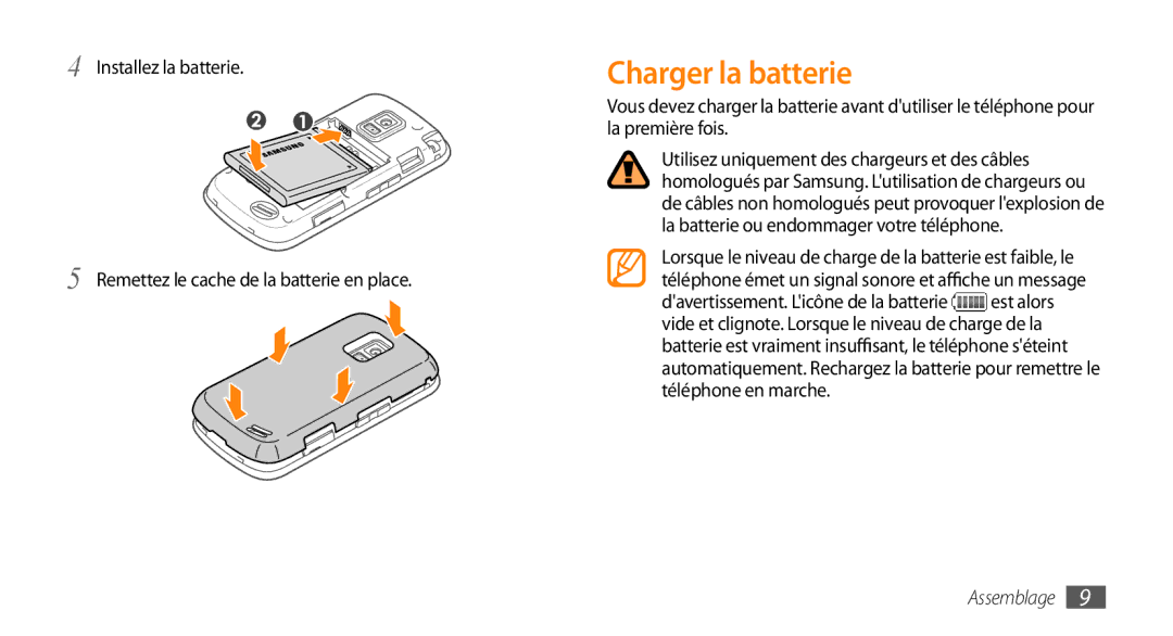 Samsung GT-B7722QKAXEO, GT-B7722QKAHAT, GT-B7722QKIBGL, GT-B7722QKAOMX manual Charger la batterie 