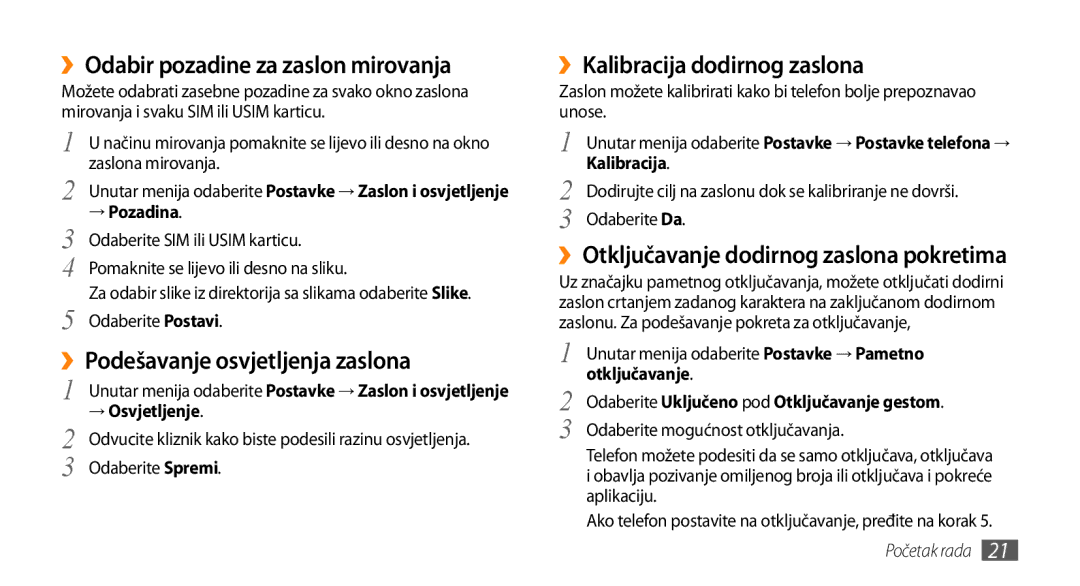 Samsung GT-B7722QKATRA, GT-B7722QKATWO manual ››Odabir pozadine za zaslon mirovanja, ››Podešavanje osvjetljenja zaslona 